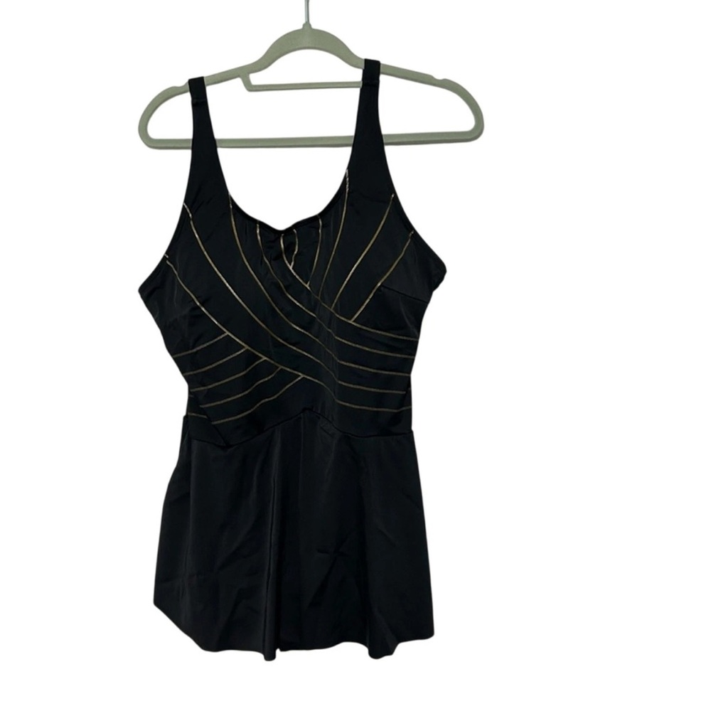 Ivedo Black Gold Stripe One Piece Dress Swim Suit Size 20